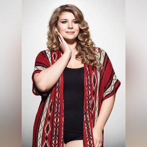 Maurices Red and Black Patterned Cardigan